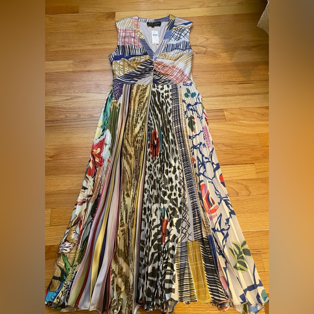 Anthropologie Multicolor Patchwork V-Neck Midi Dress. Geisha Design. NWT - Picture 4 of 10